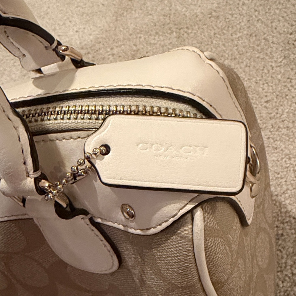 Coach Beige and White Signature Satchel - Picture 2 of 3